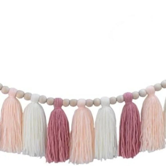 DrCor Pastel Pink Boho Tassel Garland – Blush Nursery Wall Decor for Girls Bedro - Picture 1 of 6